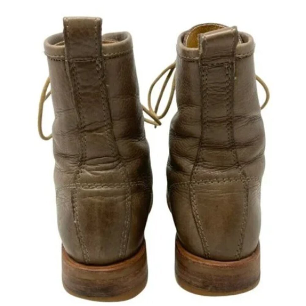 Frye Veronica Taupe Leather Combat Lace Up Ankle Boots - Size 5.5 - Picture 4 of 8